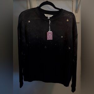 DAVI & DANI Black Starry Embellished Top Long Sleeve Crewneck Pullover Size S/M